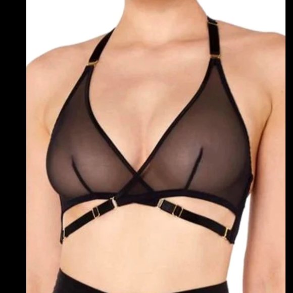 Bordelle Luxury Lingerie Set - Art Deco Mesh Wrap Bra, Bondage Belle Peep Briefs - Picture 1 of 9